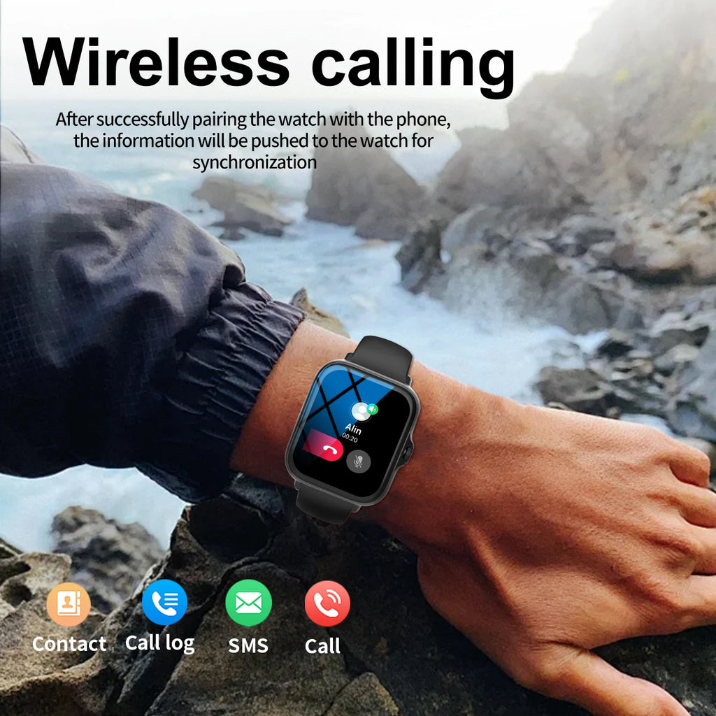 Smart watch with full touch screen, call, message reminder, music control and other functions. Compatible only with iPhone