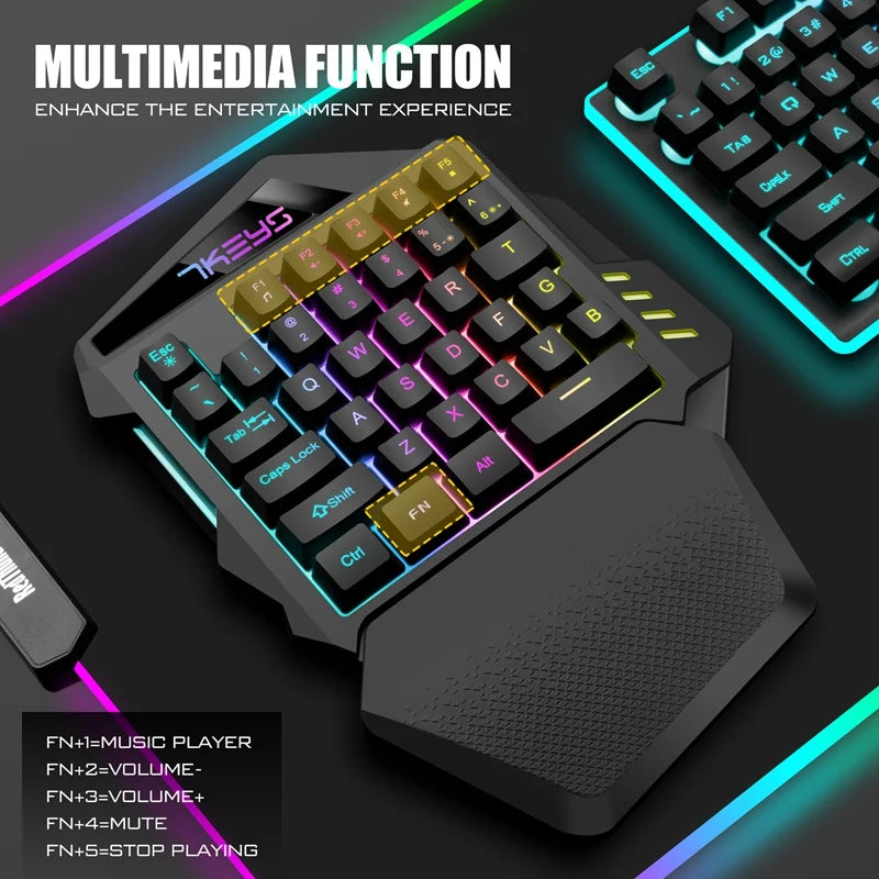 One Hand Wireless RGB Gaming Keyboard for PC