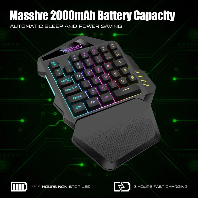 One Hand Wireless RGB Gaming Keyboard for PC