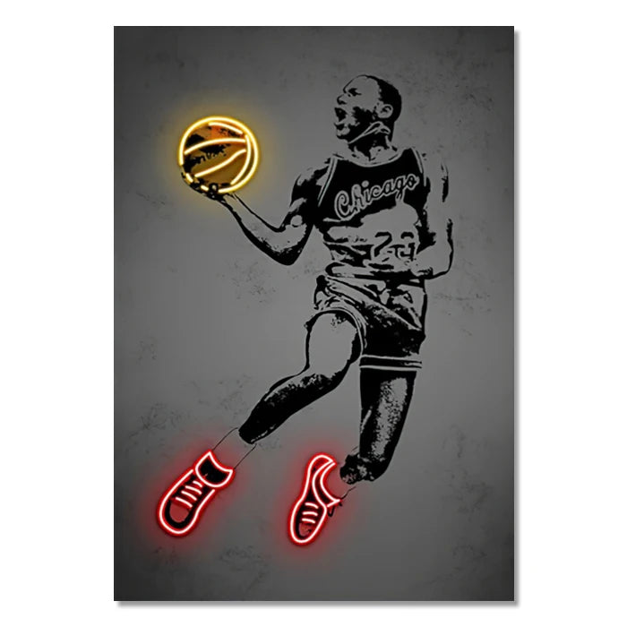 Neon Style Wall Art Poster World Famous Basketball Rugby And Soccer Stars