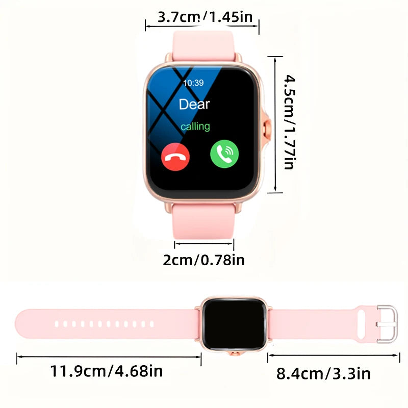 Smart watch with full touch screen, call, message reminder, music control and other functions. Compatible only with iPhone