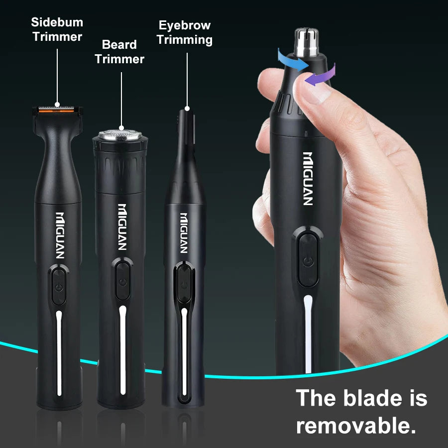 4-in-1 Professional Care Kit, USB Rechargeable Nose & Ear Hair Trimmer, Beard and Eyebrow Razor.
