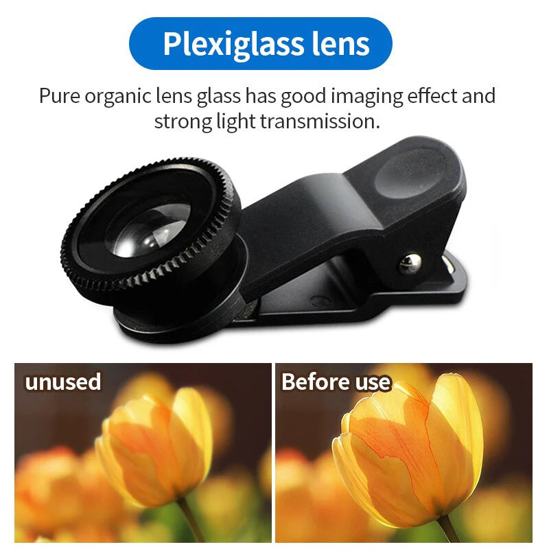 3in1 Fisheye Wide Angle Camera Lens for iPhone And Xiaomi