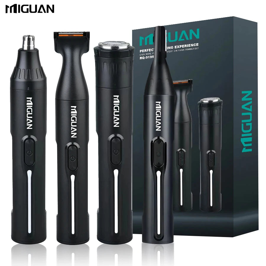 4-in-1 Professional Care Kit, USB Rechargeable Nose & Ear Hair Trimmer, Beard and Eyebrow Razor.