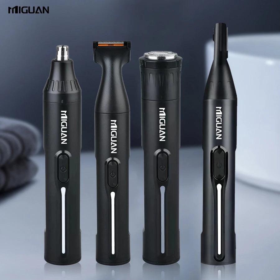 4-in-1 Professional Care Kit, USB Rechargeable Nose & Ear Hair Trimmer, Beard and Eyebrow Razor.