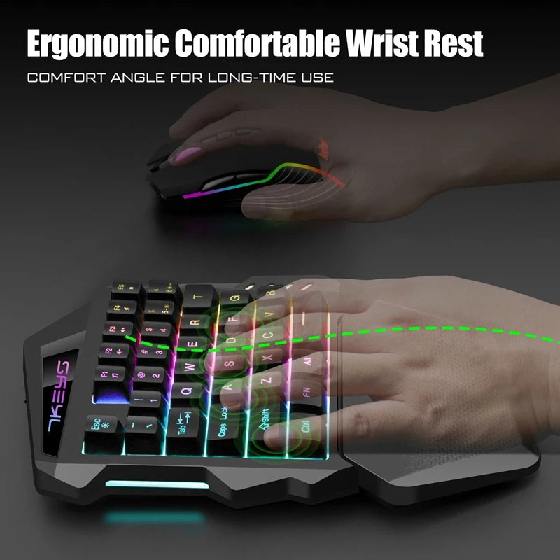 One Hand Wireless RGB Gaming Keyboard for PC