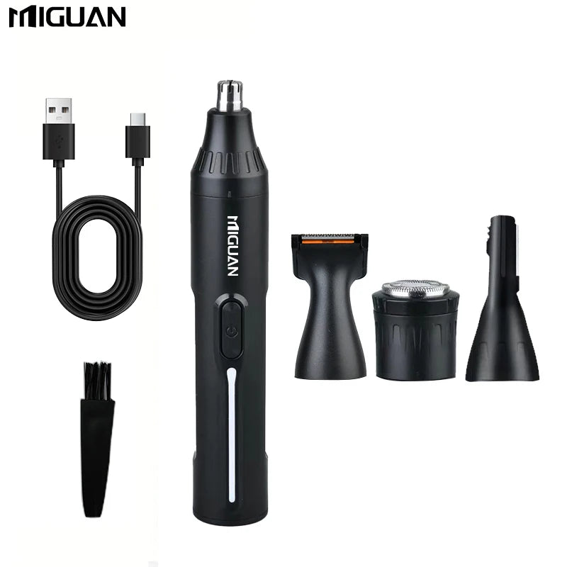 4-in-1 Professional Care Kit, USB Rechargeable Nose & Ear Hair Trimmer, Beard and Eyebrow Razor.