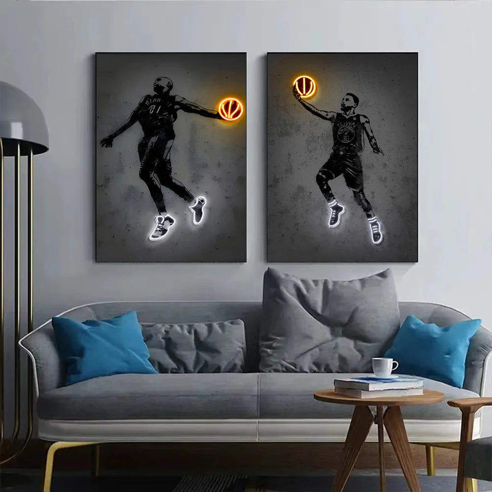 Neon Style Wall Art Poster World Famous Basketball Rugby And Soccer Stars