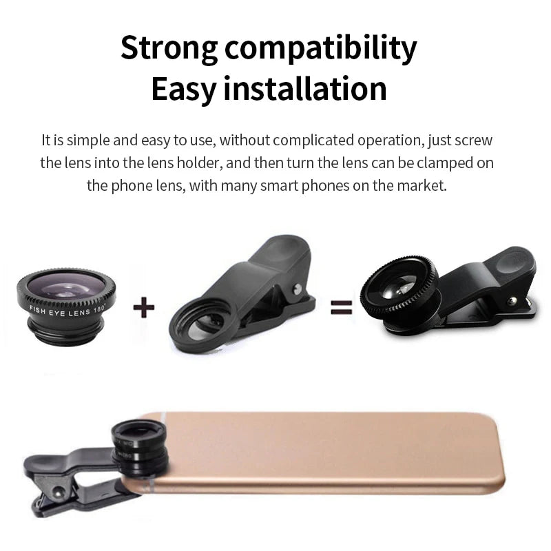 3in1 Fisheye Wide Angle Camera Lens for iPhone And Xiaomi
