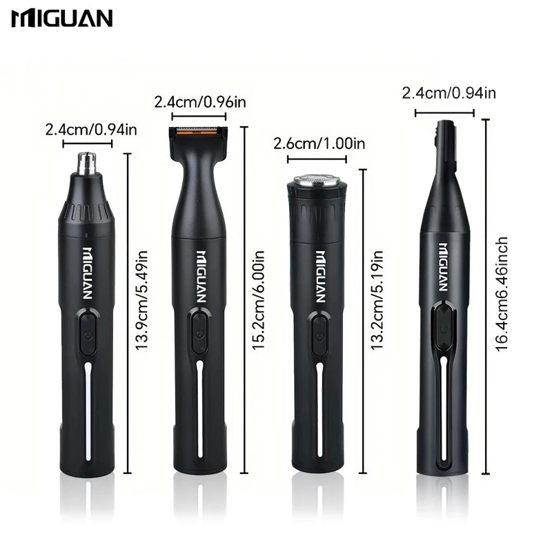 4-in-1 Professional Care Kit, USB Rechargeable Nose & Ear Hair Trimmer, Beard and Eyebrow Razor.