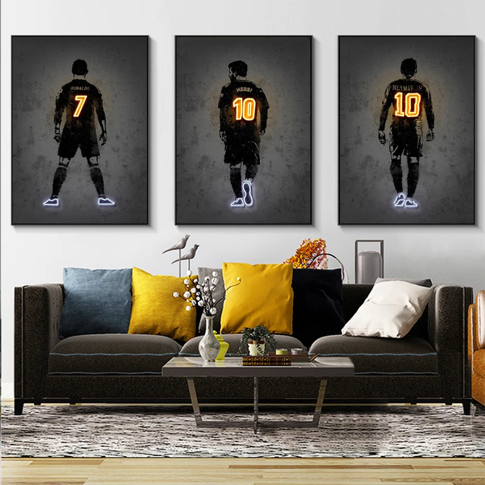 Neon Style Wall Art Poster World Famous Basketball Rugby And Soccer Stars