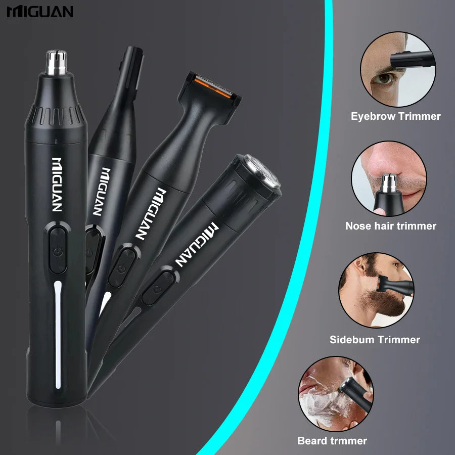 4-in-1 Professional Care Kit, USB Rechargeable Nose & Ear Hair Trimmer, Beard and Eyebrow Razor.