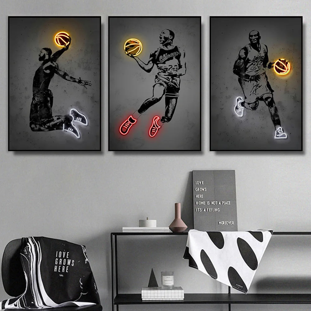 Neon Style Wall Art Poster World Famous Basketball Rugby And Soccer Stars