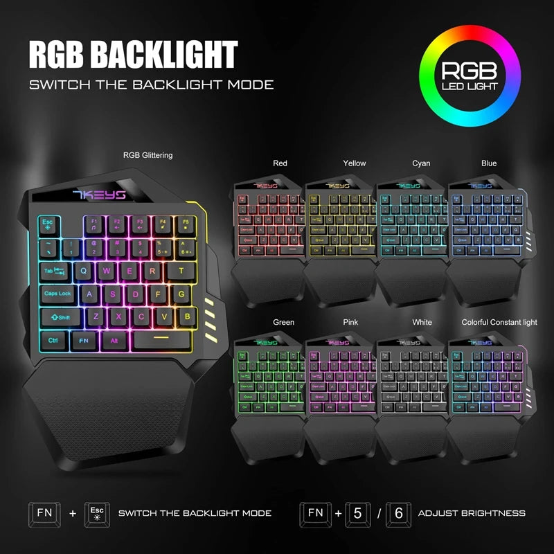 One Hand Wireless RGB Gaming Keyboard for PC